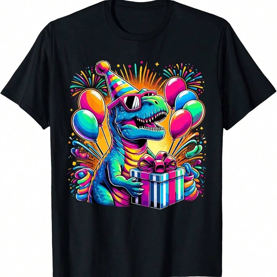 Dinosaur Birthday Party T-Rex Retro Dinosaur T-Shirt - 灰色 - 查看 1