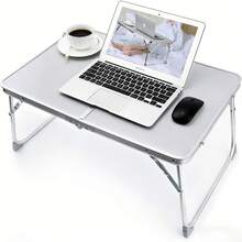 Foldable Laptop Table For Bed Lightweight Breakfast Bed Tray Portable Mini Picnic Storage Space Standing Holder, Folding Leg Desk Notebook Lap Table For Reading - Silver - View 1