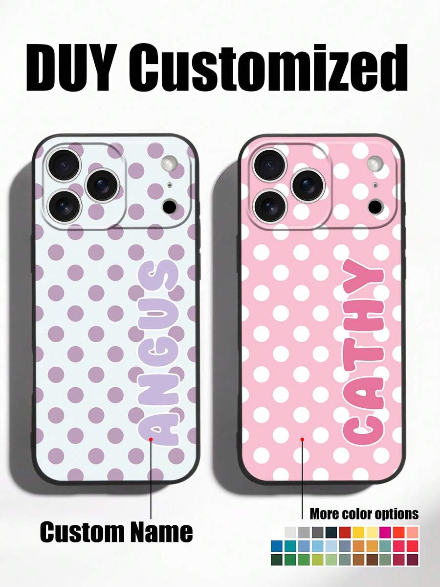 1pc Customized Minimalist Polka Dot Name & Letter 2-In-1 Glossy Filmstrip Hard Phone Case Cover Compatible With IPhone 11/12/13/14/15/16 17 Pro Max - Black - View 1