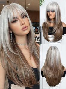 Tóc giả dài xoăn tự nhiên nhiều lớp có mái dành cho nữ, tóc giả tổng hợp cho nữ, tóc giả tổng hợp cho bé gái, dùng hàng ngày, dự tiệc, cosplay, quà tặng cho bạn gái, trang phục dự tiệc hàng ngày. - Ombre - Xem 12