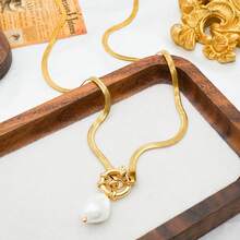 Fashionable Luxury Design Romantic Stackable Pearl Necklace, 18K Gold Plated Stainless Steel, Elegant Jewelry Gift For Valentine's Day - Gold - View 6