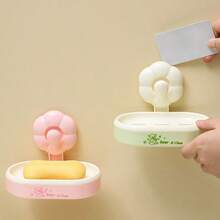 1pc Flower Suction Cup Soap Dish, Luxury No Drill Wall Mounted Draining Soap Holder For Bathroom - Multicolor - View 5