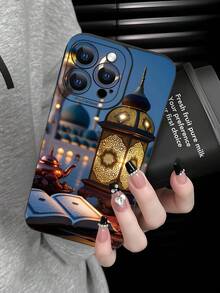 斋月伊斯兰风格手机壳，饰有金色灯笼和清真寺风景图案，图案设计主题奢华防震美观可爱，镜头凸起保护，兼容 17/17 Pro/17 Pro Max、16、15、14、13、12、11 Plus/Pro Max 及系列，以及 Galaxy S/A 系列，复活节礼物，生日装饰/礼物，送给女朋友、男朋友、朋友或自己 - 黑色 - 查看 2