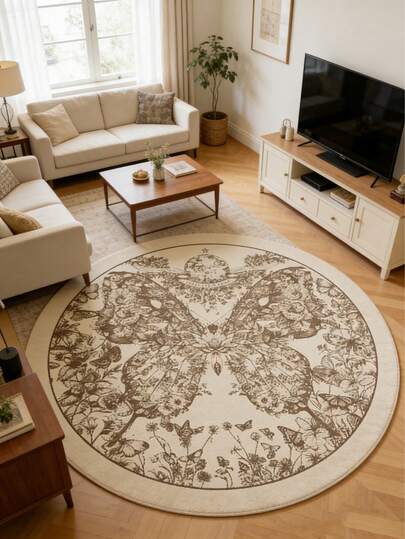 1pc Butterfly Pattern Round Floor Mat - Colorful Butterfly Design Floor Mat For Living Room, Bedroom, Office, Garden Decor - Indoor Outdoor Use, Living Room Carpet, Decorative Rug, Bedroom Decor, Small Rug, Carpet, Home Decor, Living Room Carpet, Living Room Small Rug, Bedroom Carpet, Living Room Home Decor