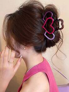 1个新款简约镂空大油滴心形发爪夹，时尚甜美发夹头饰女士发饰时尚发夹 - 彩色 - 查看 2