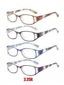 4pcs Fashion Reading Glasses, Unisex - Reading Glasses, Square Frame, Spring Hinged Optical Glasses, Retro Elegant Print, Casual Lightweight, Ultra-Clear, Anti-Fatigue, Suitable For Office Computer Reading And Daily Wear, Best Gift For Elders, Magnification 1X To 4X, Women Glasses Accessories