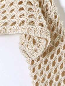 Women's Plus Size Fashion Casual Holiday Style Hollow Out Short Long Sleeve Pullover Sweater Pullover Hoodie - 卡其色 - 查看 3