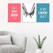 Quadros de decoração Quarto de casal - Ela é minha menina e eu sou o menino dela - kit 3 placas MDF 20x30cm - Coral - Visão 7