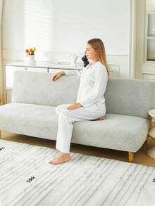 1 pieza Funda de sofá cama acolchada y gruesa de jacquard sin brazos, funda de sofá cama plegable, funda de asiento de autocaravana, protector de sofá sin brazos de fibra de poliéster de cobertura total elástica, extraíble y lavable, para todas las estaciones - Gris Claro - Ver 8