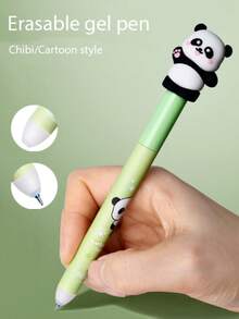 Two Erasable Gel Pens With Cute And Unique 0.5mm 3D Cartoon Nibs. Available In Three Designs (Astronaut, Capybara, And Panda), These Practical And Stress-Relieving Pens Are Perfect For Students, Handwriting Practice, And Everyday Writing. With Blue Ink, They Make A Fun And Helpful Learning Tool. - Blue - View 6
