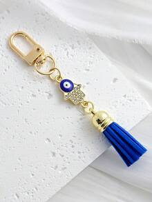 Rhinestone Tassel Pendant, Gold Lobster Clasp Bag Charm, Evil Eye Lucky Amulet Accessory - Multicolor - View 5
