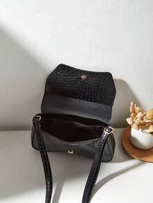 1pc Fashion Crocodile Embossed Women's Shoulder Bag With Swan Decor, Dual-Sided Thick & Comfortable Lightweight Handle, Versatile For Outings, Parties, Gatherings - Black - View 7