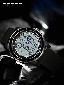 SANDA Jam Tangan Elektronik Pelajar Fashion 2205 Terbaru, Jam Tangan Digital Elektronik LED Multifungsi untuk Olahraga, Tahan Air, dan Hitung Mundur. - Hitam dan Putih - View 4