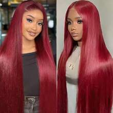 99J Wine Red Synthetic Silky Straight 13x4 Lace Front Wig, Glueless & Hairline, Heat Resistant Fiber, Suitable For Daily & Party Styling, High Density Hair, Elegant Hair Accessory, Silky Texture - S99J - View 7