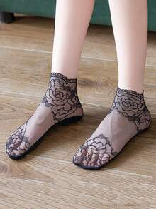 5 Pairs Of Summer Women's Student Thin Fashionable Comfortable Hollowed Out Mesh Breathable Rose Edge Lace Socks - Multicolor - View 7