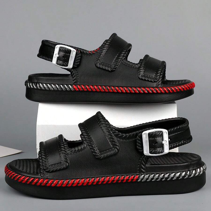 男女透气百搭时尚凉鞋，软底舒适沙滩/公园/旅行鞋 - 黑色 - 查看 1