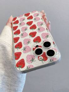 1pc Strawberry Pattern Transparent Soft TPU Phone Case, Anti-Drop Anti-Scratch Anti-Fingerprint, Precise Camera Cutout, Compatible With Samsung, Apple, Nothing, Pixel, INFINIX, Redmi - Multicolor - View 3