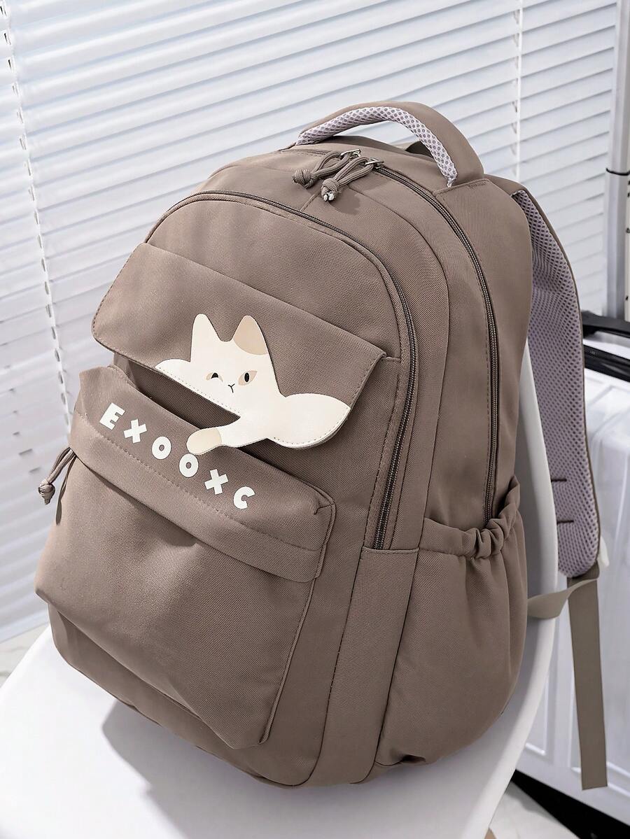 1 PC Brown Solid Color Animal Portable Travel Versatile Commuting Backpack,Multifunctional And Large Capacity Fashionable And Casual Large Capacity Portable Zipper School Bags,Travel Storage Stationery Storage,Vacation Essentials Satchel, Suitable For Earphones, Chargers, Lipstick, Cosmetics, Perfume, Skin Care And Beauty Products, Nurses, Students, Keys, Holiday Gifts - màu nâu - Xem 1