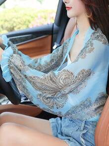 1pc Women's Chiffon Shawl With Sleeves, Casual Lightweight Poncho - Cashew Blue - View 6