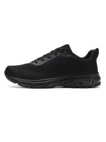Men's Knit Casual Sports Shoes, Lightweight Breathable Running Sneakers - Black - View 2