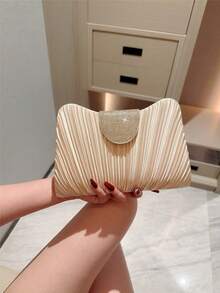 1 Stück glänzende gefaltete Umhängetasche - Mondschein-Abend-Tasche, modische & elegante Damen-Clutch, Luxus-Diamant-Dekor, ausstrahlt hochwertige Qualität, geeignet für formelle Anlässe, Hochzeiten, Partys, mit abnehmbarem Kettengurt zum Umhängen - Aprikosenfarben - Übersicht 5