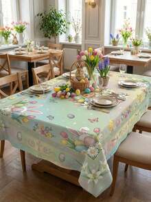 1 chiếc khăn trải bàn Phục Sinh vẽ màu nước – Thiết kế tôn giáo "Chúa đã sống lại" với hình thỏ, trứng và hoa mùa xuân | Chống nhăn và dễ lau chùi, vải polyester bền | Hoàn hảo cho bữa ăn trong nhà, tiệc ngoài trời và các buổi họp mặt gia đình theo đạo Cơ đốc. - Nhiều màu - Xem 3