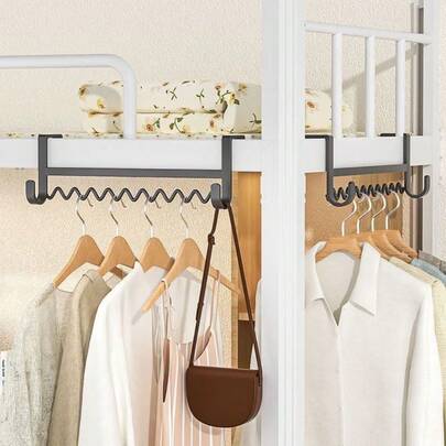 Bedside Hook Rack With Dual Hooks Dormitory Storage Solution For Hanging Clothes, Bags, And Hats High-Capacity Hanger For Bunk Beds And Apartments Home Decor
