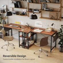 40" Computer Desk With Reversible Storage Shelves Home Office Corner Desk Study Writing Gaming Table, Brown - 棕色 - 查看 3