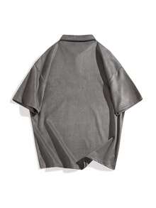 1pc Men's Dark Grey Polo Shirt, Single Button Collar Design, Soft Fleece Fabric, Casual Style, Slim Fit, Suitable For Commuting And Weekend Gatherings - Dark Grey - View 5