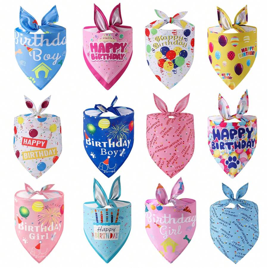 Dog Birthday Bandana Scarf, Happy Birthday Boy Girl Dog Neckerchief, Pet Birthday Party Costume Accessories - Multicolor - View 1