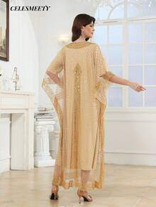 Luxury Women's V-Neck Sequin Beaded Embroidered Arabic Abaya