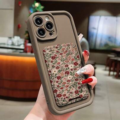 2pcs Brown Self-Adhesive Card Slot Phone Case, Full Screen Small Flower TPU Shock-Proof Full Coverage Protective Case, Compatible With IPhone 17 16e 16 15 14 13 12 11 Mini Pro Max Air X XR XSMAX 8 7 Plus, Galaxy A56 5G, Infinix Smart 8, Infinix Hot 40i, Spark 20, Spark 20C, Spark Go 2024, Redmi Note 14 5G, Moto E22/E22i, OPPO