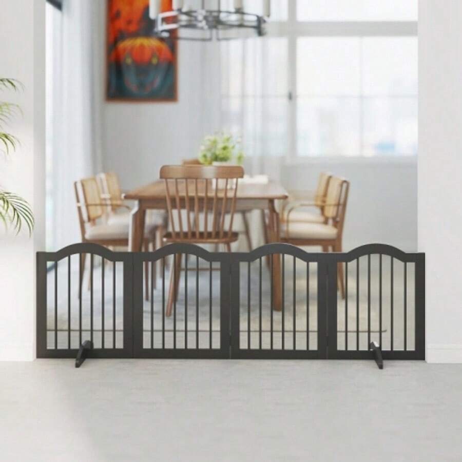 Freestanding Dog Gate With Feet, Foldable, 4 Panels, 208 X 29.5 X 61 Cm, Black - Black - View 1