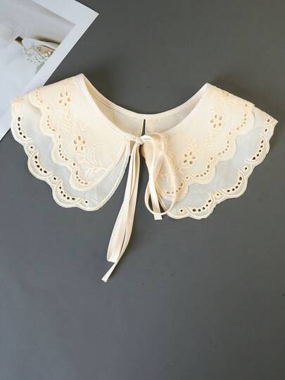 1 pièce Châle de mode à col faux double couche avec décoration de volants brodés blancs pour femmes, convient pour un usage quotidien