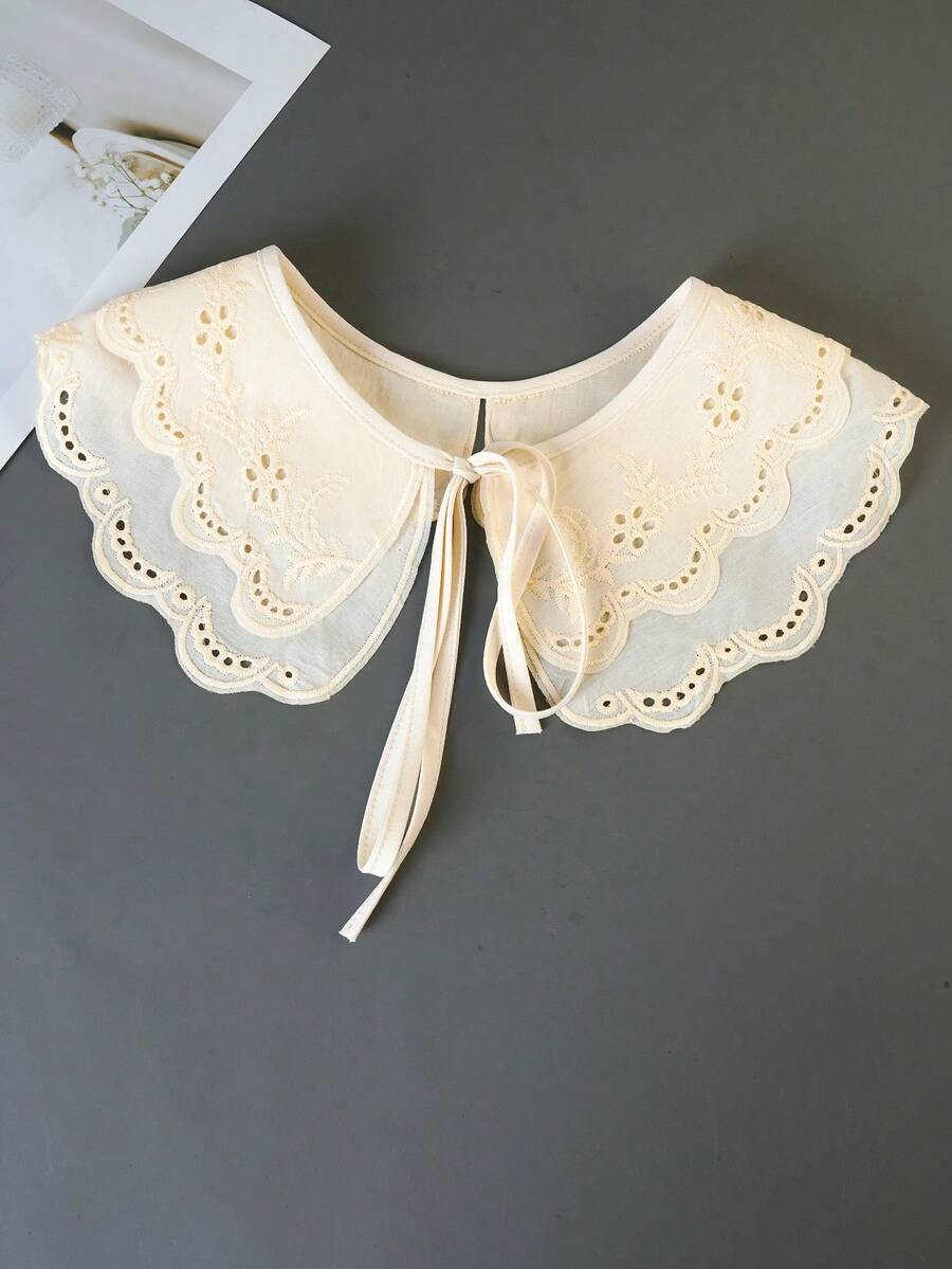 1 chiếc khăn choàng thời trang nữ màu trắng thêu họa tiết, cổ giả, hai lớp, xếp nếp, thích hợp sử dụng hàng ngày. - Quả mơ-A - Xem 1
