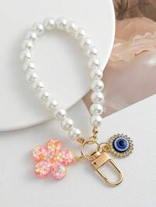 1pc Pearl Devil's Eye Tassel Flower Keychain, Bag Charm, Holiday Gift - Multicolor - View 8