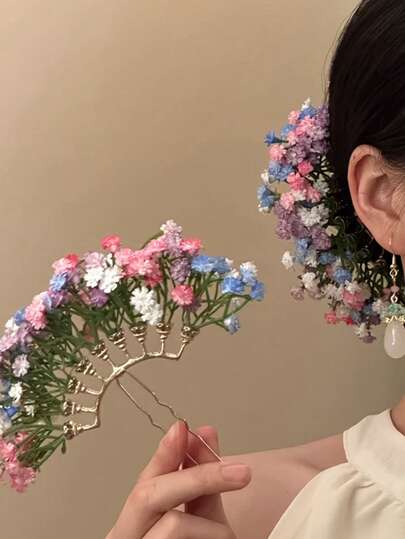 Women's Fashionable, Sweet And Elegant Colorful Floral Daisy Flower Faux Flower U-Shaped Hair Clip, Suitable For Daily Use, Home, School, Beach, Work, Party, Holiday, Birthday, Back To School, College Style, New Year, Valentine's Day, Mother's Day, Wedding, Music Festival, Spring/Summer/Autumn/Winter, Hair Slide, Hair Barrettes, Hair Accessories For Women, Head Accesssories