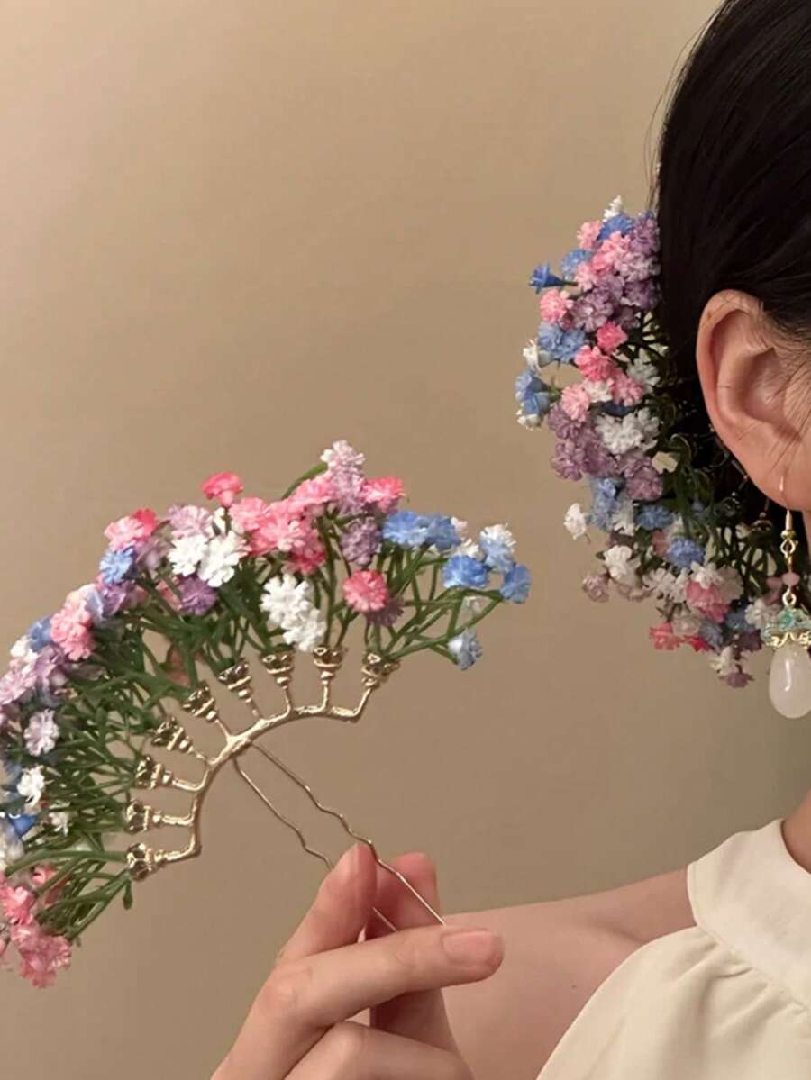 女士时尚甜美优雅彩色雏菊仿真花U型发夹，适合日常佩戴，居家、学校、海滩、工作、派对、节日、生日、返校、大学风、新年、情人节、母亲节、婚礼、音乐节、春夏秋冬等各种场合，发夹、发卡、发饰、头饰、发卡 - 彩色 - 查看 1
