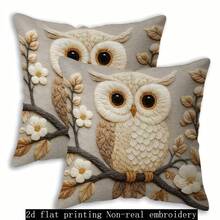 2pcs Owl Pattern Clear 2D Printing Soft & Comfortable Polyester Pillow Covers, 45x45cm (17.72x17.72inch), Zippered, Suitable For Home Decor, Sofa, Bedroom, Garden, Outdoor, Office (Cushion Covers Only - Insert Not Included) - Multicolor - View 3