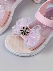 1 đôi dép xăng đan đế mềm chống trượt, kiểu dáng casual, đính nơ và đá lấp lánh, dành cho bé gái, thích hợp cho mùa hè. - Hồng - Xem 6