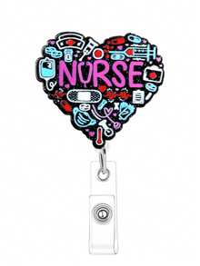 1pc Glitter Acrylic Badge Reel Retractable ID Card Holder Clip, Nurse/Doctor Badge Reel Gift, Retractable Badge Reel - Multicolor - View 11