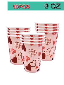 Conjunto de 10 peças de louça descartável para festa de casamento da noiva, incluindo pratos de papel de 18 cm e 23 cm e copos de papel de 270 ml, ideal para o Dia dos Namorados, aniversário de casamento, cerimônia de casamento, chá de panela e outras ocasiões. Perfeito para casamentos. - Multicolorido - Ver 10