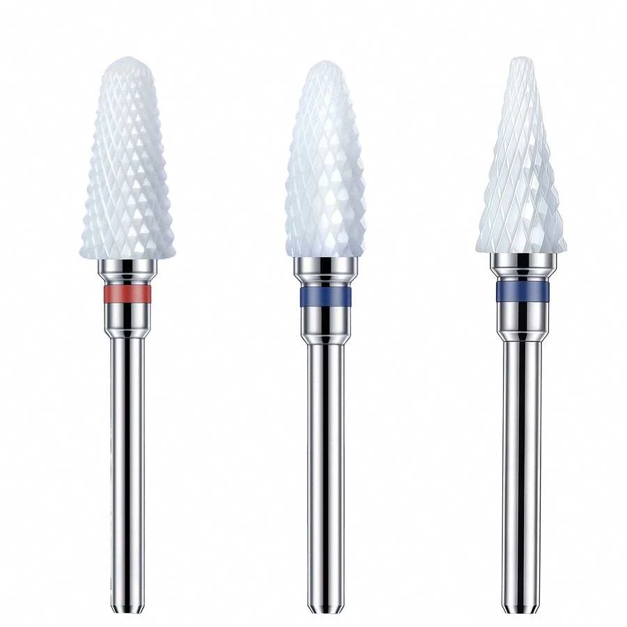 3pcs Ceramic Nail Drill Bit Set, 3/32-Inch Shank Acrylic Nail File, File Tool For Electric Nail Drill To Remove Nail Gel, Suitable For Home Salons And Nail Art DIY Projects. - Multicolor - View 1