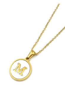 1pc 18K Gold Stainless Steel Letter Pendant Necklace - Gold - View 35