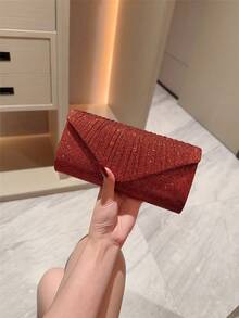 闪亮晚宴包 女士晚宴包 信封手提包 大号婚礼派对舞会包 迷你翻盖方包 金属亮片礼服包 适合青少年女性、女士、社交名媛、职业女性等的晚宴包，适用于婚礼、伴娘、派对、圣诞节、万圣节舞会、生日礼物、参加招待会、工作场所和其他场合 - 酒紅色 - 查看 8