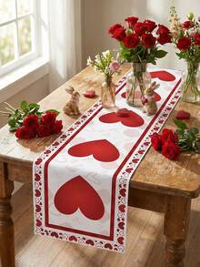 Polyester Rectangular Tablecloth With Large Red Hearts And Love Patterns, Durable And Decorative, Suitable For Romantic Dinners And Anniversary Celebrations - Multicolor - View 7