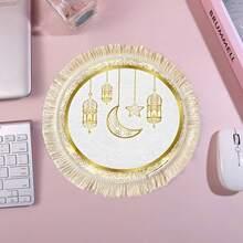 1/4/6pcs Middle East Festival Series Golden Hollowed-Out Carved Crescent Moon And Star-Shaped Decorations, Paired With Golden Lanterns Glowing With Warm Light - Multicolor - View 7