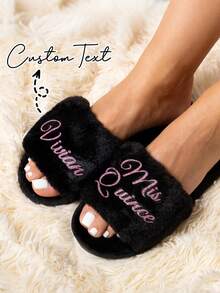 Customized Bridal Wedding Plush Slippers, Fashionable Bridesmaid Gift Decor, Stylish, Hippie, Minimalist, Casual, Cute, Simple Chic, Minimalist Chic, Comfortable Custom, Unique, Personalized Collectible Gift, Ideal Gift ,Spring-Collection - Multicolor - View 4