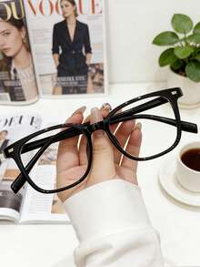 1pc Retro Black Frame Glasses, Flattering Unisex Minimalist Style Suitable For Everyday Use - Clear - View 6