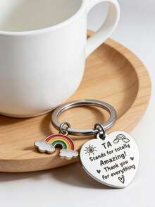字母标语钥匙扣（1个），教师节礼物，毕业礼物，彩虹吊坠钥匙扣，包包挂饰，节日礼物 - 銀色 - 查看 3